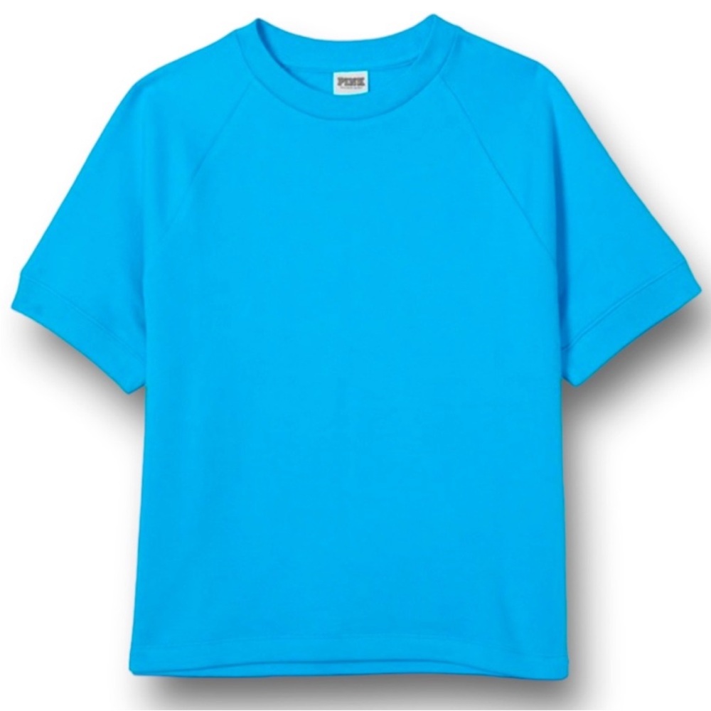 Victoria’s Secret PINK Fleece Short Sleeve Crewneck Sweatshirt, Large, Blue, NWT